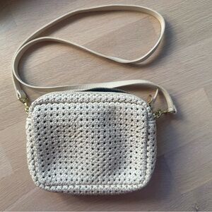 Clare V. Cream Rattan Midi Sac Woven Crossbody Bag